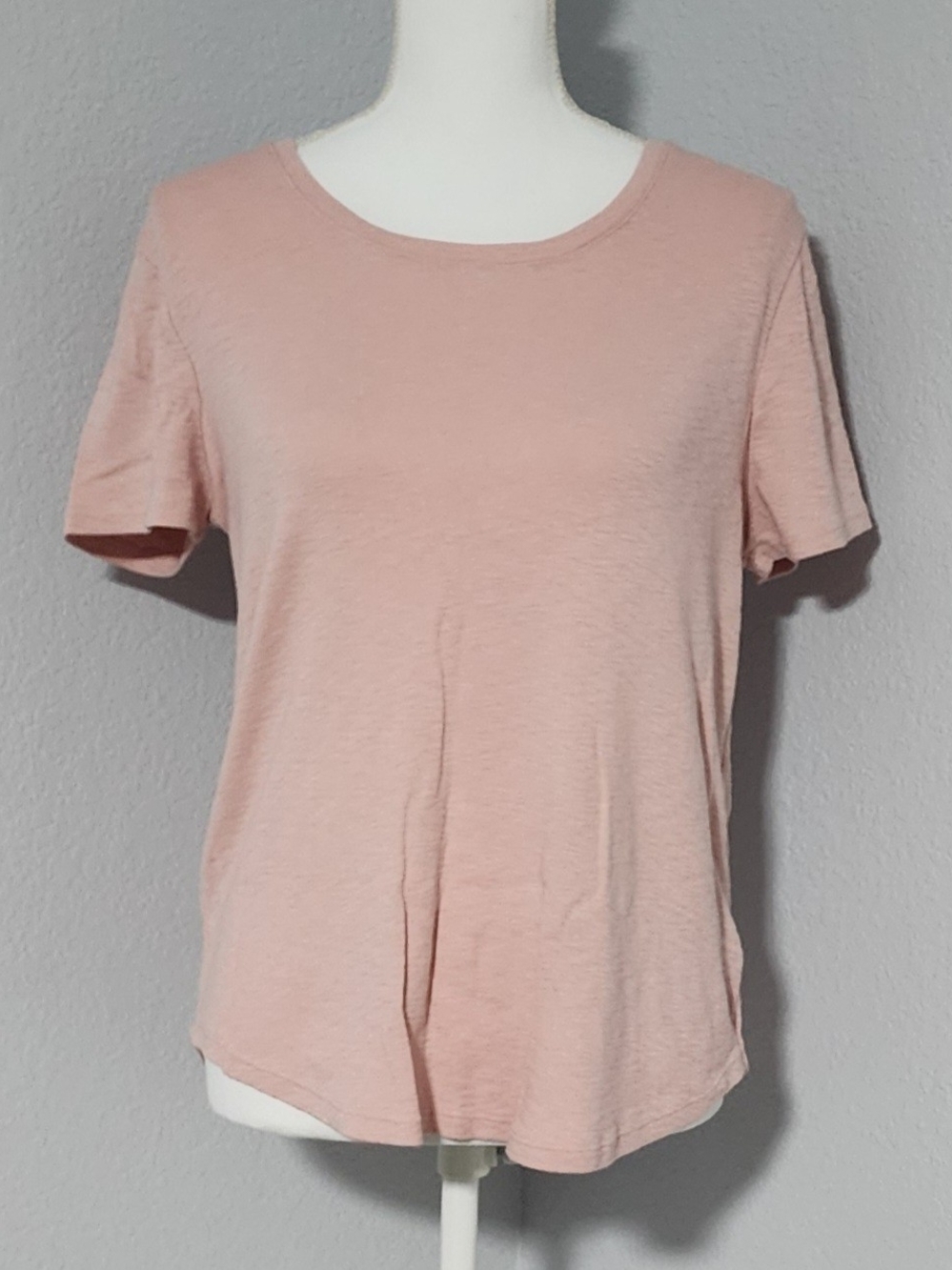 Marled Essentials Mauve Pink Short Sleeve Comfort Longer Back Top Womens Large